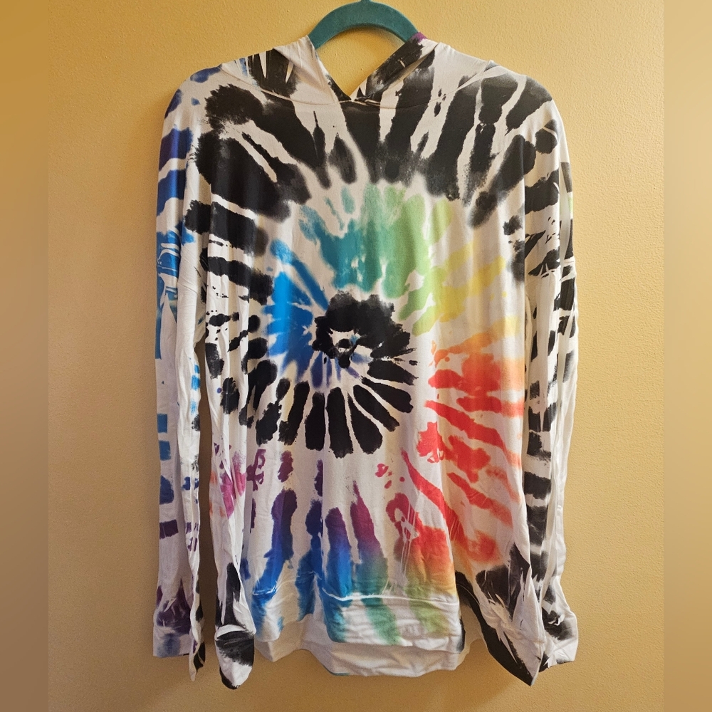 Blumin Multi Color Rainbow Swirl Tie Dye Hoodie Long Sleeve Top!
